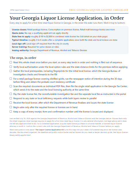 The free Georgia liquor license application checklist, one page