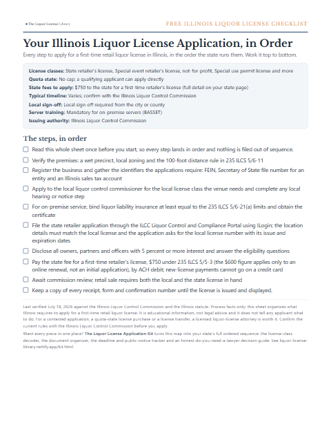 The free Illinois liquor license application checklist, one page