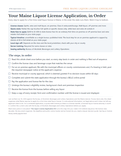 The free Maine liquor license application checklist, one page