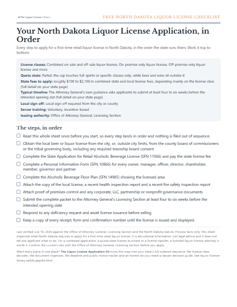 The free North Dakota liquor license application checklist, one page