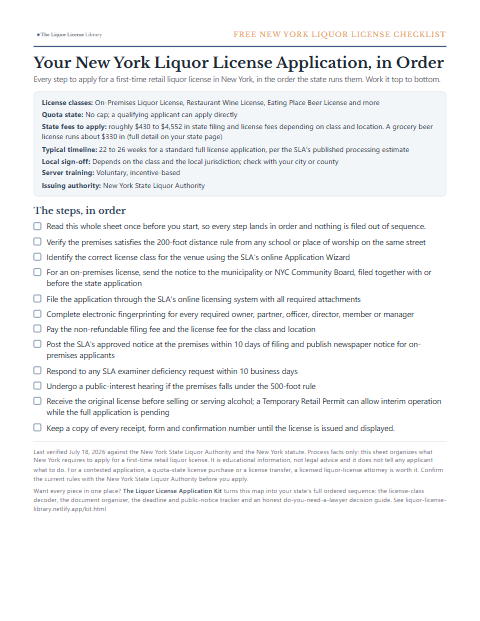 The free New York liquor license application checklist, one page