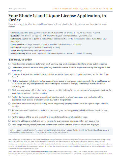 The free Rhode Island liquor license application checklist, one page