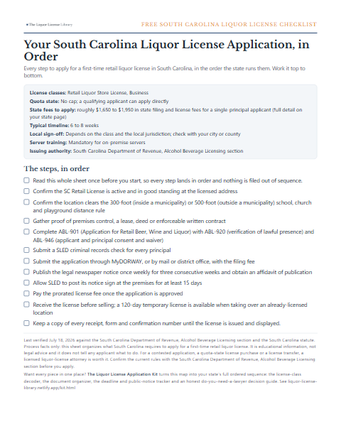 The free South Carolina liquor license application checklist, one page